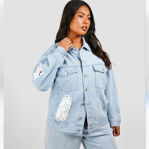 Boohoo Plus Jackets & Blazers - NWT Boohoo Plus jean jacket with lace Cut Outs Sz. 24